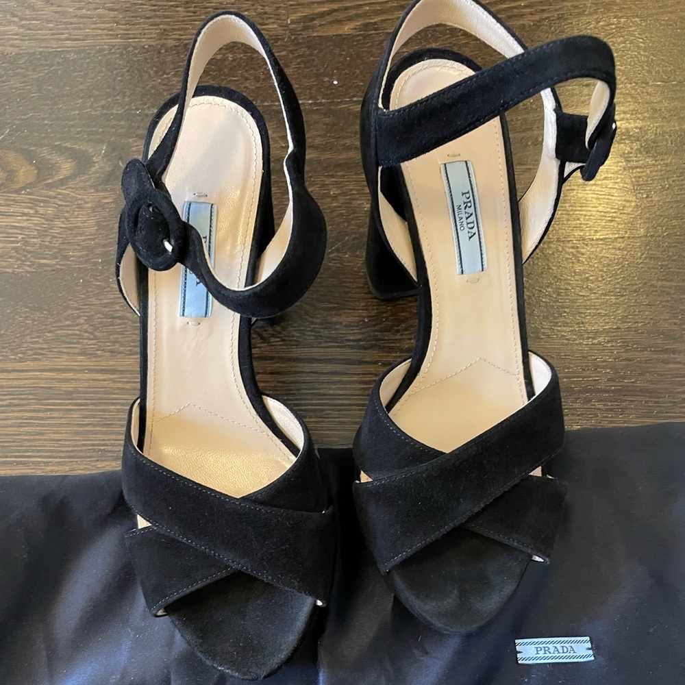 Prada Black Platform Suede Heels Size 7.5
